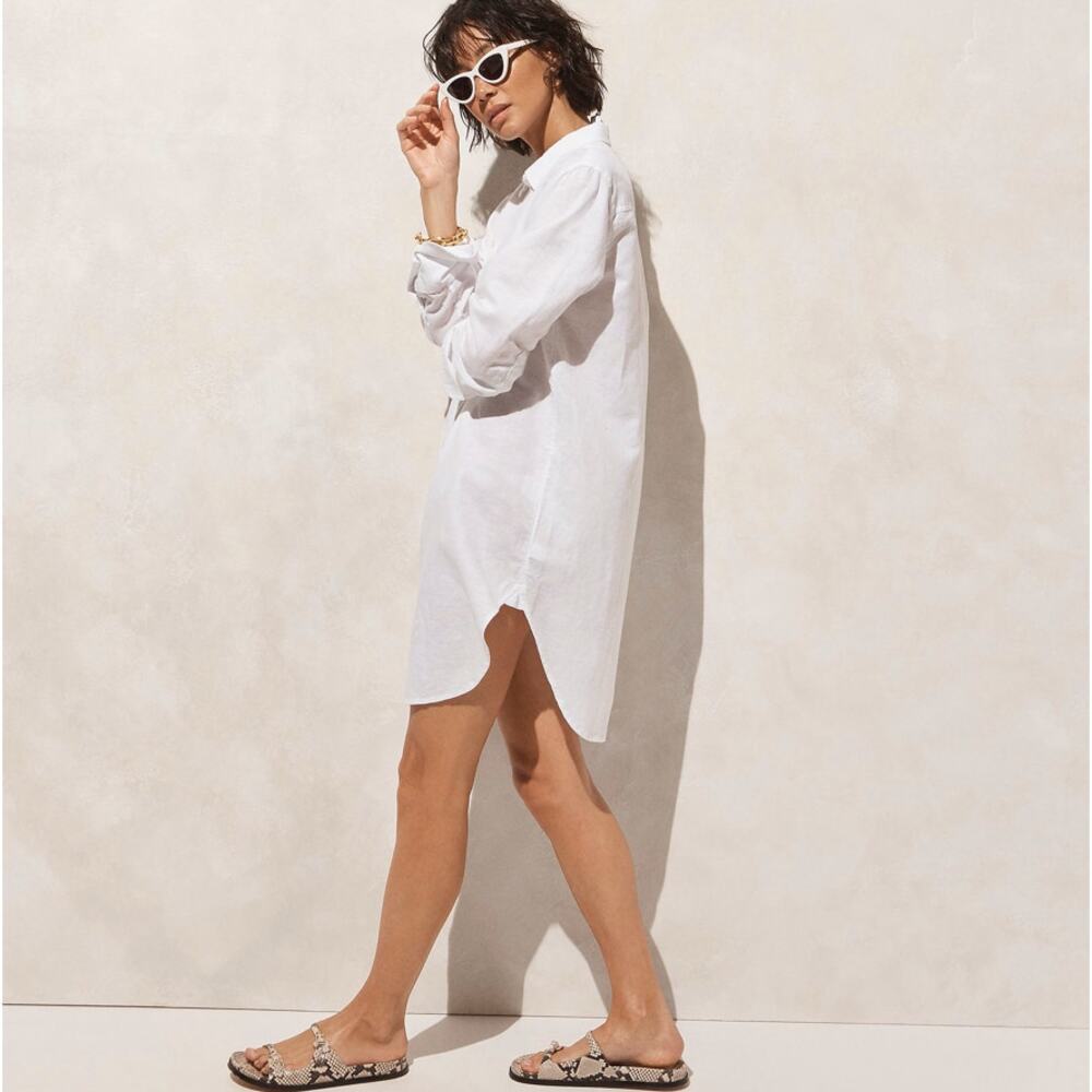 J.Crew Relaxed-Fit Beach Shirt 2XS White Swim Cover Up Linen Blend Long Sleeve